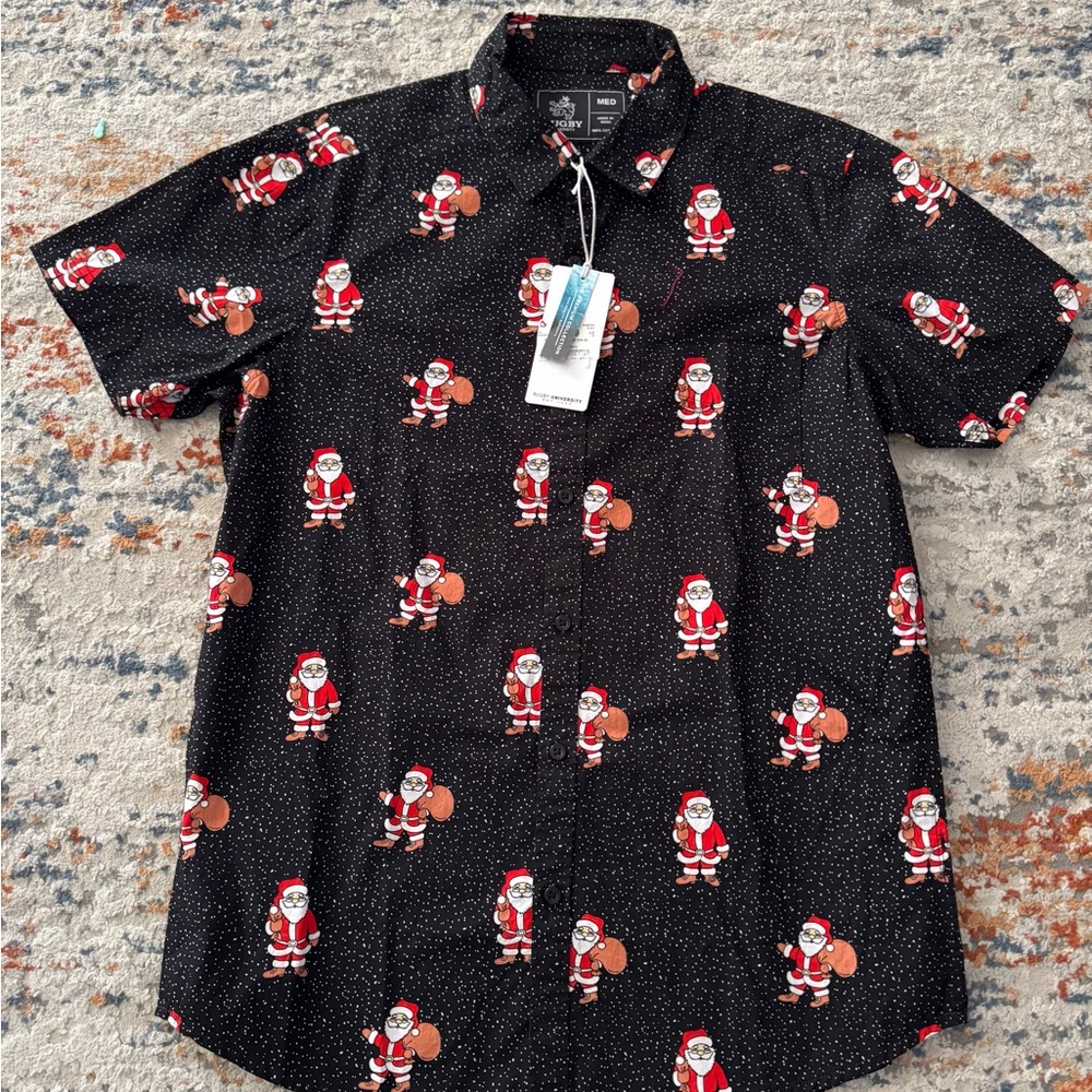 Festive Santa Print Black Shirt